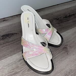 White Sequined Kitten Heels